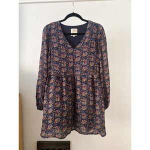 Sezane 100% Silk Floral Peasant Mini Dress Boho